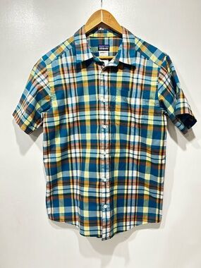 Patagonia Men’s Organic Cotton Plaid Shirt Multicoloured Short Sleeve Size M